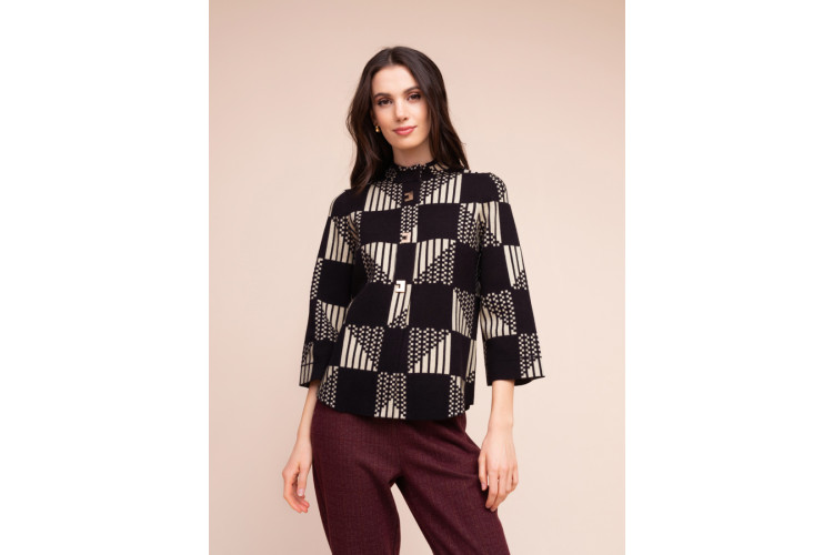 Alison Sheri Geometric Knitted Jacket | Black & White