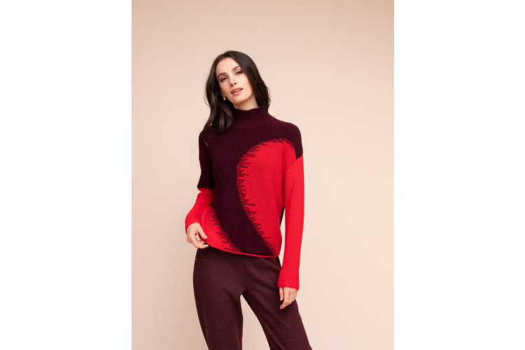 Alison Sheri Cotton Colour Block Turtle Neck Jumper | Berry & Red