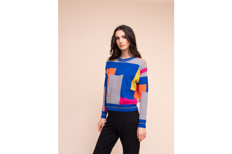 Alison Sheri Geometric Knit Jumper | Cobalt Blue Multi