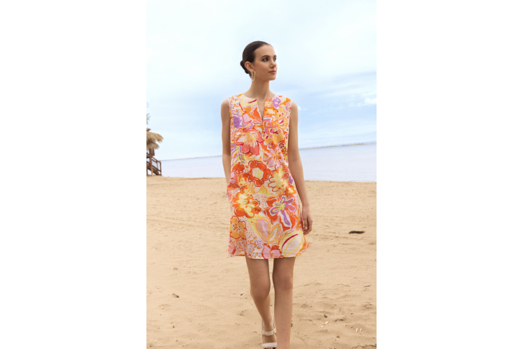 Alison Sherie Linen Blend Dress – Orange Floral