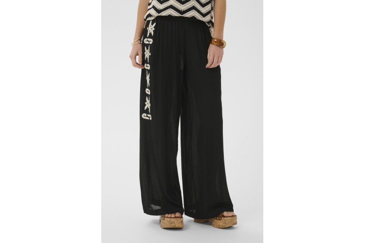 Allie Embroidered Wide Leg Trousers | Black