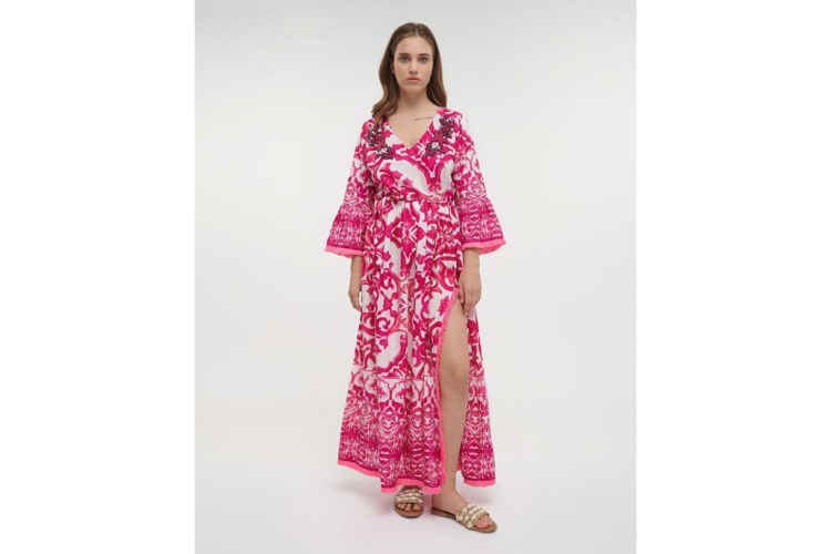 Beaded Red & White Maxi Dress