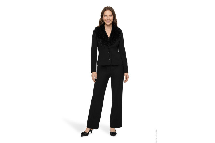Betty Barclay Stretch Blazer with Detachable Faux Feather Collar | Black