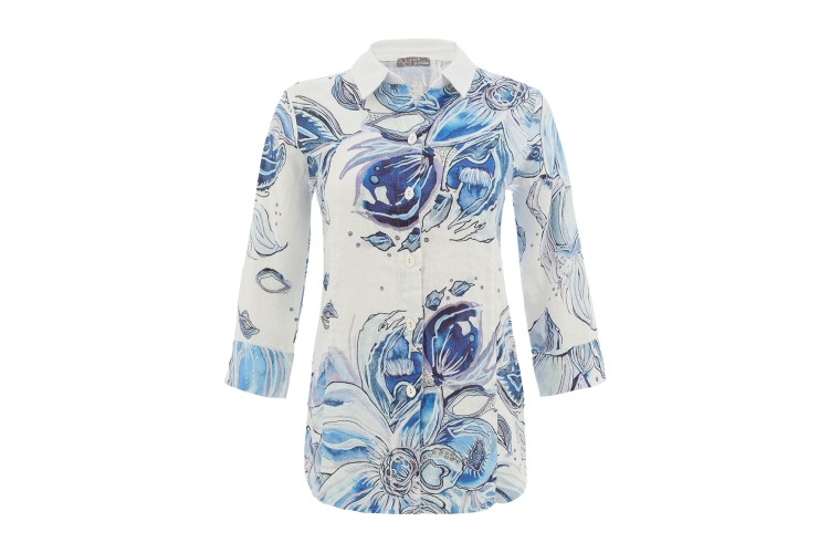 Blue & White Linen LS Shirt