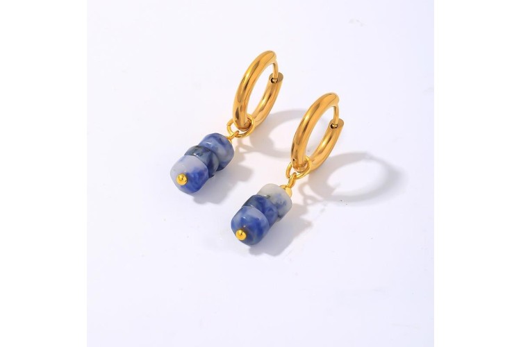 Blue Marble Stack Gold Hoop Earrings