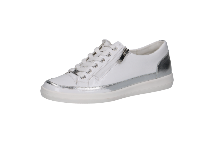 White & Silver Leather Zip Trainers