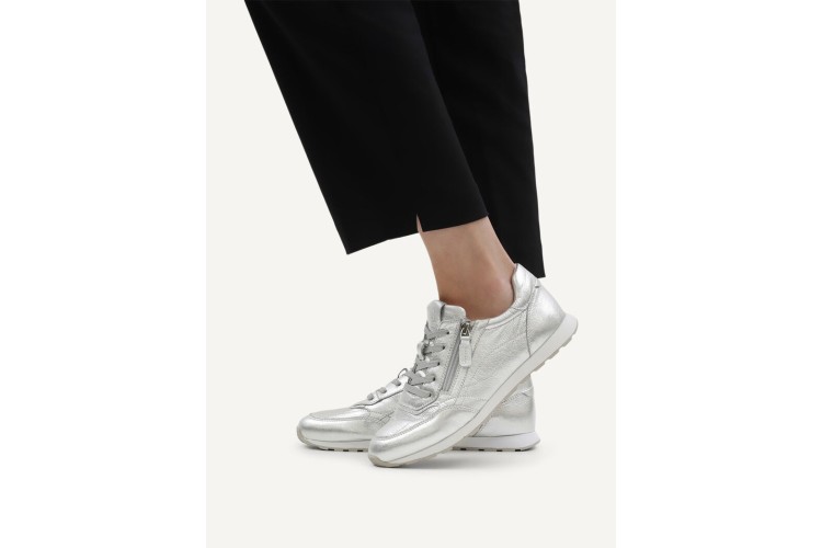 Caprice Silver Leather Lace & Zip Trainers