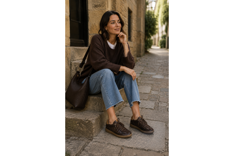 Carmela Leather Trainer | Chocolate