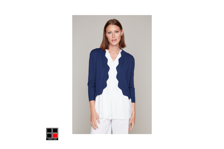 Carre Noir Scalloped Cardigan | Navy
