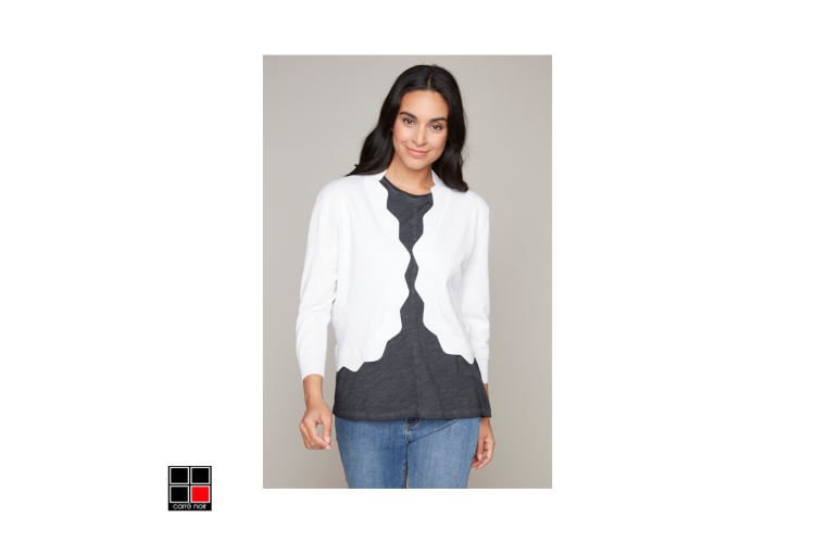 Carre Noir Scalloped Cardigan | White