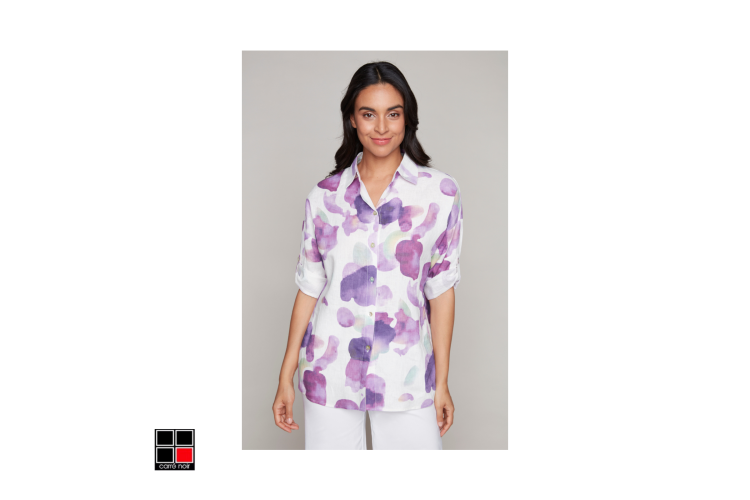 Carre Noir Linen Shirt | Purple Print