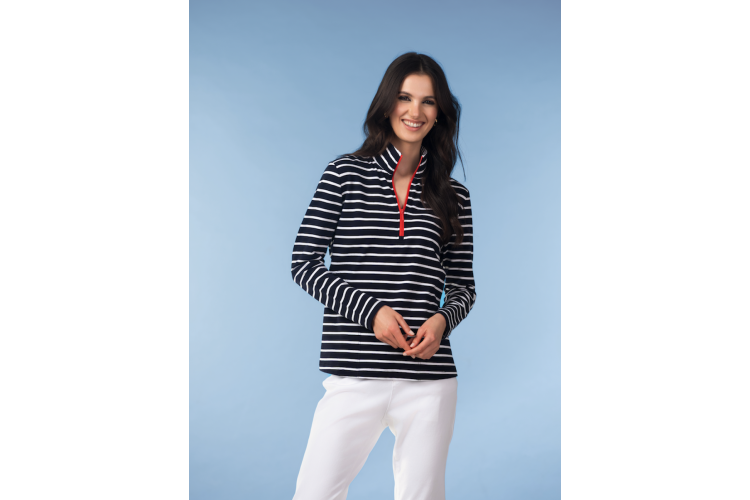 Red Zip & Navy Stripe Jumper