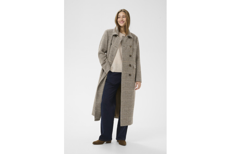 Cream Georg Long Coat | Grey Check