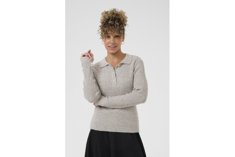 Cream Jolly Knitted Polo Shirt – Pebble Grey