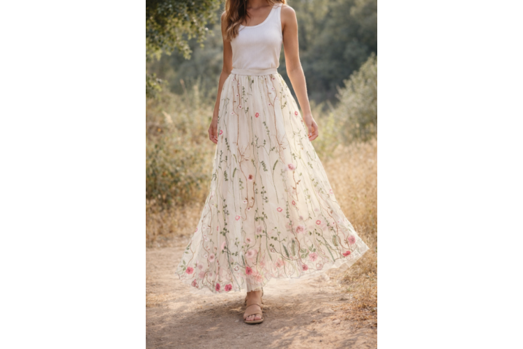 Cream Meadow Tulle Skirt