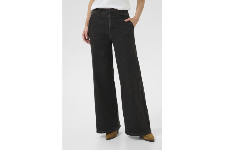 Cream Visti Wide Leg Jeans | Vancouver Dark Grey