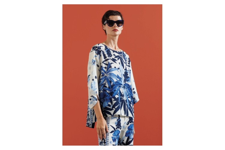 Diana Gallesi Blue Floral Split-Back Top