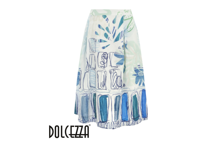 Dolcezza City Garden Skirt 25773 | Blue & White Linen