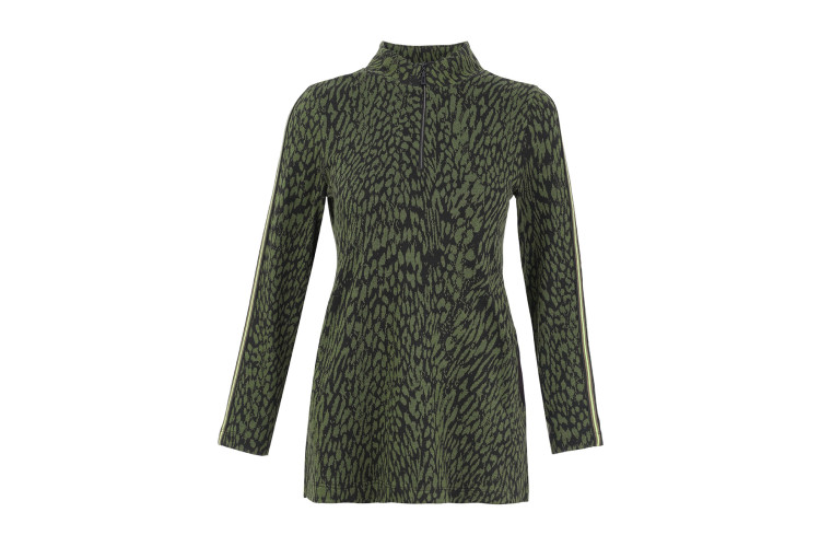 Dolcezza Wild Side Zip Neck Top | Khaki & Black