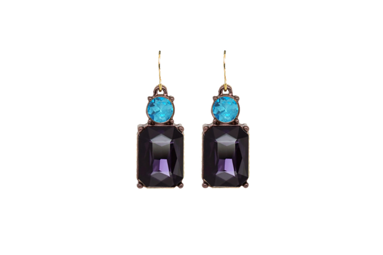 Double Drop Earrings - Amethyst & Turquoise