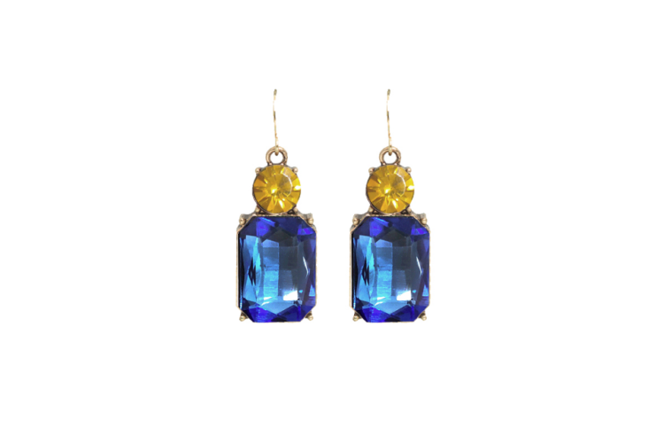Double Drop Earrings - Azure & Yellow