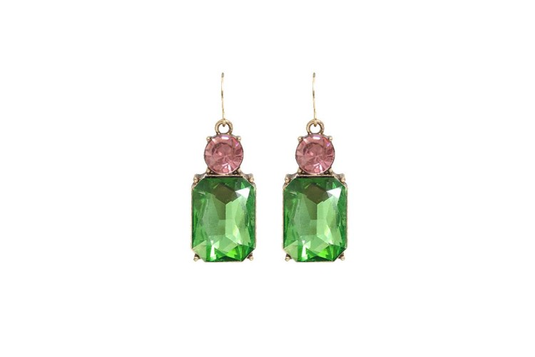 Double Drop Earrings - Green & Pink