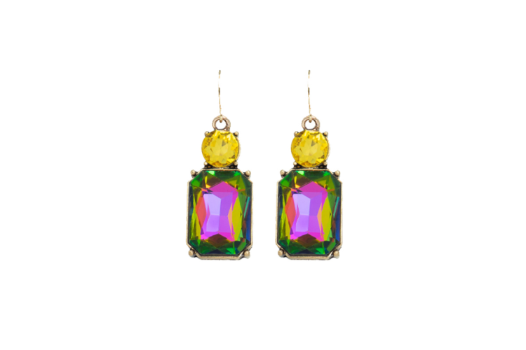 Double Drop Earrings - Multi & Yellow