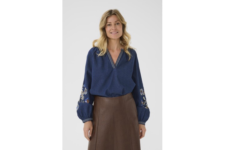 Embroidered Chambray Tunic | Indigo