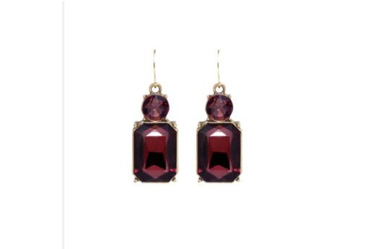 French Hook, Oval & Rectangle Drop Earrings - Burgundy