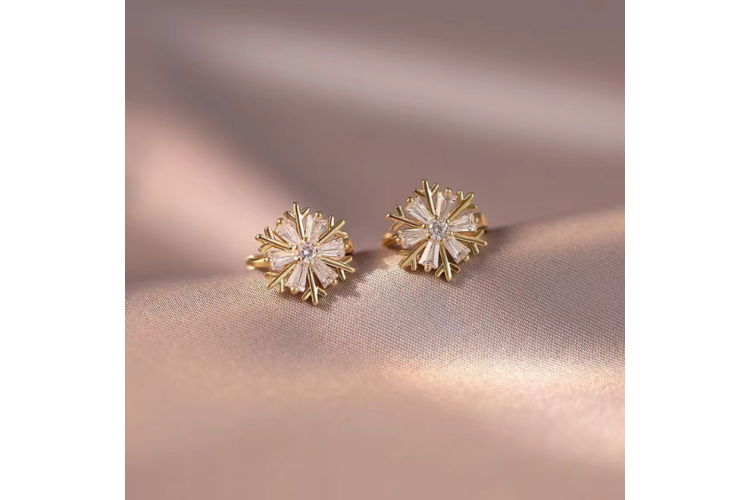 Gold & Crystal Snowflake Stud Earrings