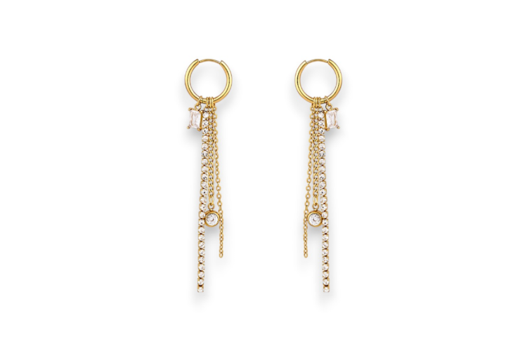 Gold Crystal & Chain Drop Earrings