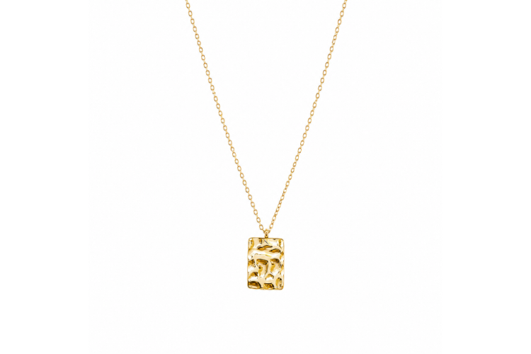 Gold Molten Rectangle Pendant Necklace