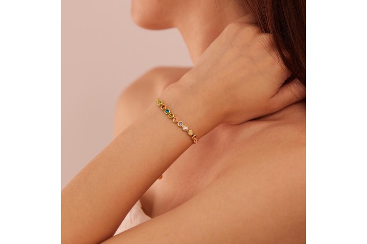 Gold Snake Chain Bracelet with Multi Cubic Zirconia