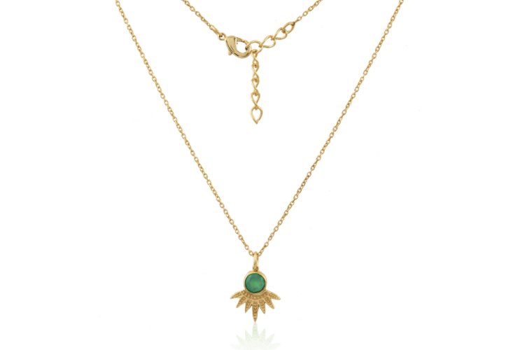 Gold Sunburst Necklace with Green Onyx