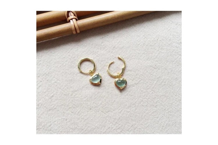 Green Heart Stone Huggie Earrings