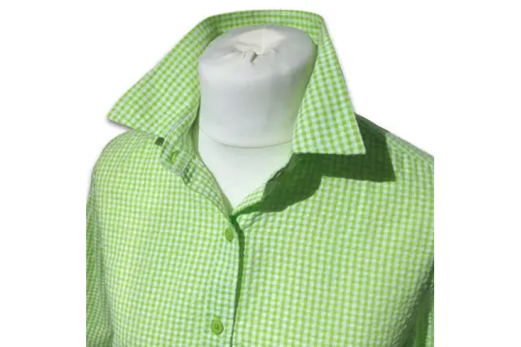 ** Grenouille 3/4 Sleeve Shirt - Bright Green Gingham
