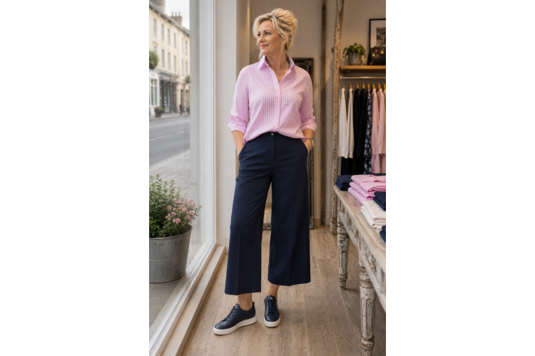 Grenouille 3/4 Sleeve Shirt - Pale Pink Gingham