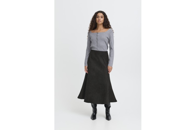 ICHI Faux Suede Black Skirt
