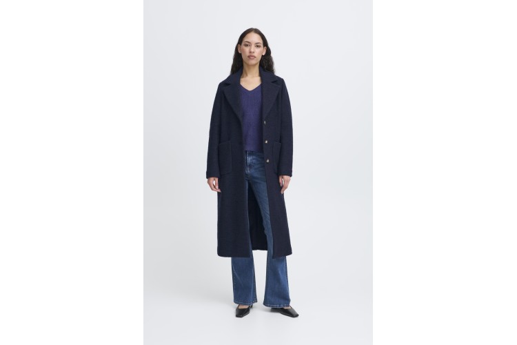 ICHI Navy Wool Blend Coat