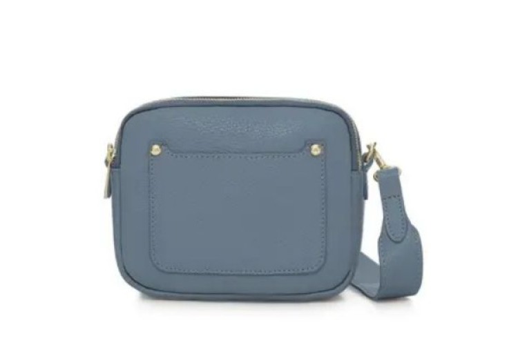 Italian Leather Double-Zip Crossbody Bag - Blue
