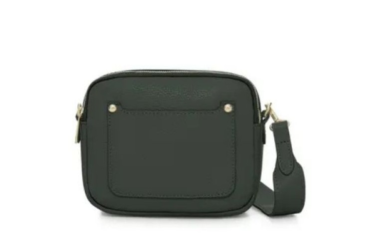 Italian Leather Double-Zip Crossbody Bag - Dark Green