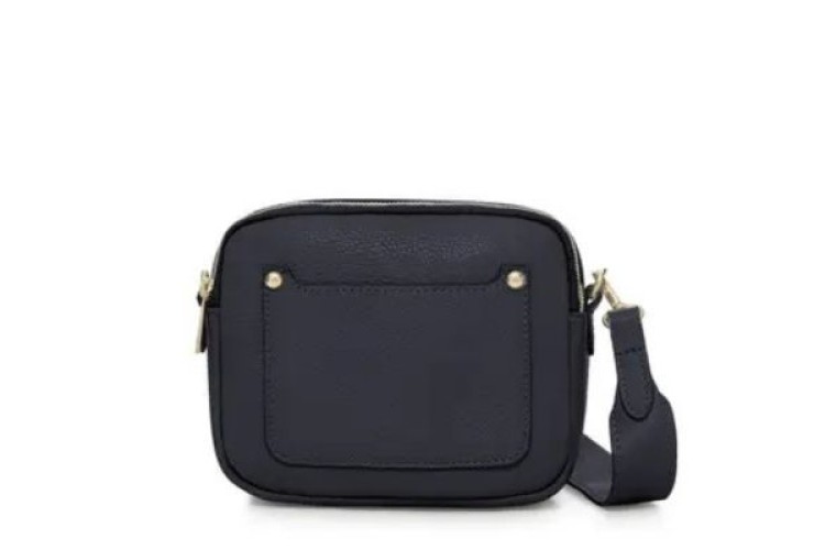 Italian Leather Double-Zip Crossbody Bag - Navy