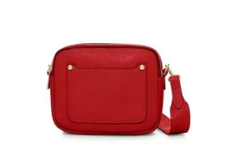Italian Leather Double-Zip Crossbody Bag - Red