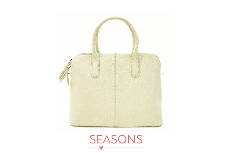 Italian Leather Structured Bag - Cream