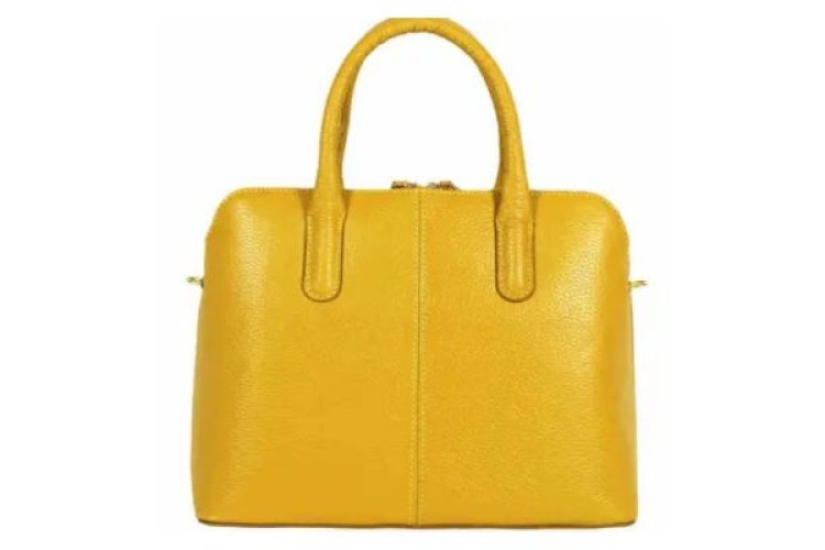 Italian Leather Structured Tote - Yellow