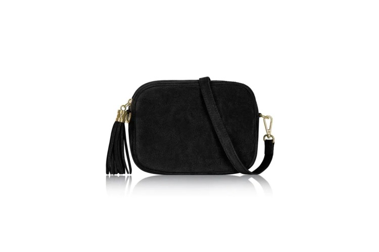 Italian Suede Camera Bag - Black