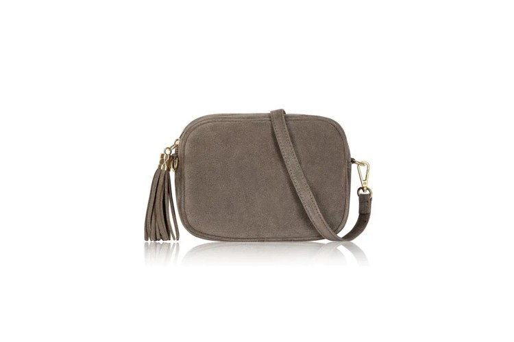 Italian Suede Camera Bag - Dark Taupe