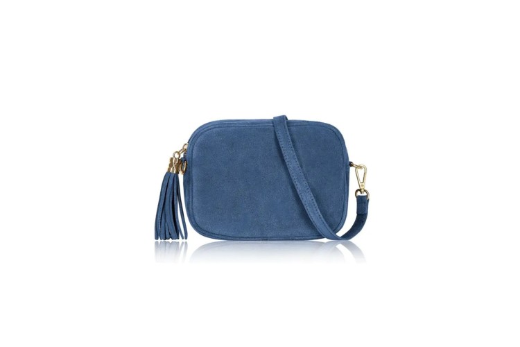 Italian Suede Camera Bag - Denim Blue