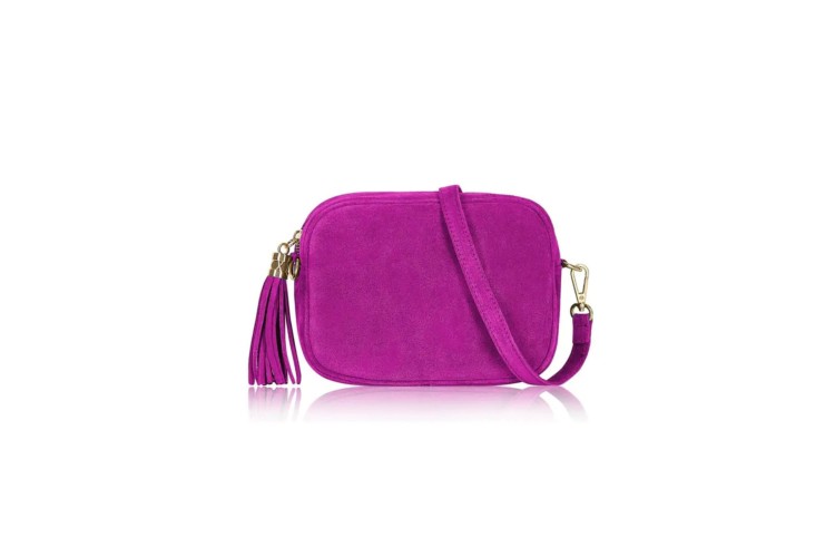 Italian Suede Camera Bag - Fuchsia Pink