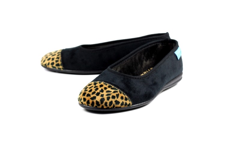 Jessie Black & Leopard Print Slipper